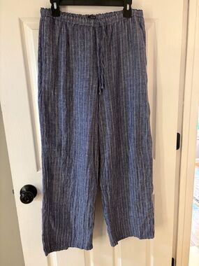 J.Crew Women’s Soleil drawstring pant in striped linen size medium